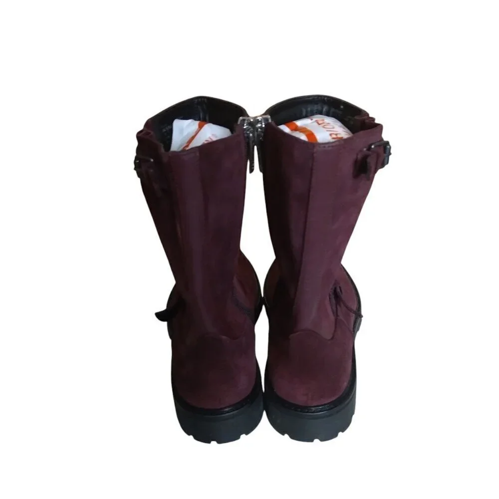 CALVIN KLEIN UGILIO Men's Size 8 Suede Dark Cranberry Mid-Calf Side Zip Boots